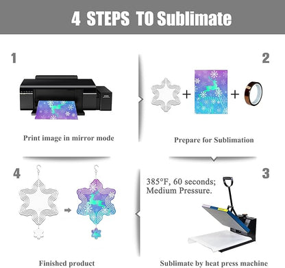 4Pack 8inch Sublimation Wind Spinner Blanks 3D Aluminum Metal Wind Sculpture Kinetic Spinners for Yard and Garden Indoor Art Sublimation Christmas Ornament Hanging Decoration (Snowflake)
