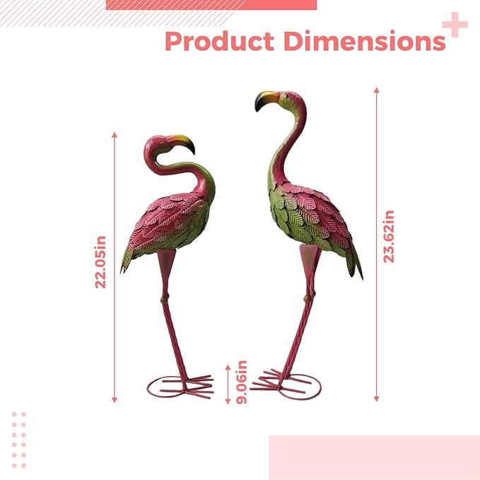 2 Pcs Garden Statues Metal Flamingos, 23.6 in, for Outdoor Decor, Iron Flamingo Ornament for Wedding, Lawn, Patio, Gifts