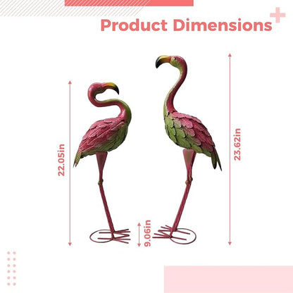 2 Pcs Garden Statues Metal Flamingos, 23.6 in, for Outdoor Decor, Iron Flamingo Ornament for Wedding, Lawn, Patio, Gifts