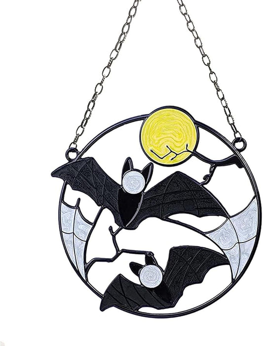Stained Enamel and Metal Bat Moon Suncatcher Panel Window Wall Hanging Ornaments Sun Catcher Door Home Decor Gifts for Women Men