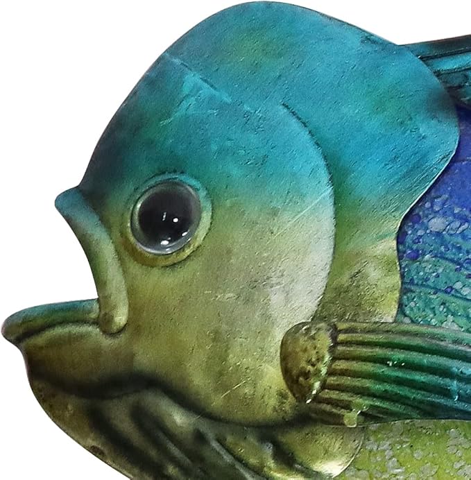 LIFFY Metal Mahi Wall Art Indoor Outdoor Metal Fish Wall Decor Fish Wall Hanging Decorative Ornaments Glass Nautical Theme Home Wall Decorations for Office,Pool,Bathroom - 36 Inches Long
