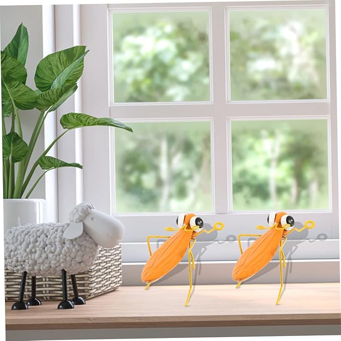 MAGICLULU 2pcs Decorative Iron Figurines for Garden Lawn and Patio Adorable Outdoor Ornaments for Themed Parties and Bonsai Landscaping Yellow