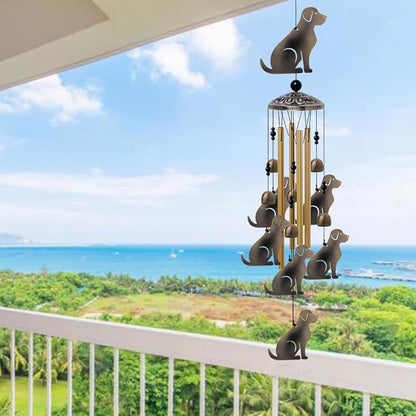 Garden Dog Wind Chimes Outdoor Indoor Decor - with 4 Tubes 7 Dogs Wind Chime, Mobile Romantic Wind Catcher, Bronze Wind Bells for Home, Mom Gifts, Balcony, Tree, Festival, Garden Decoration