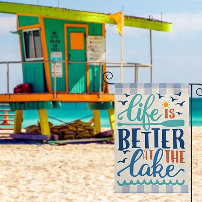 AVOIN colorlife Life Is Better At The Lake Garden Flag 12x18 Inch Double Sided Outside, Lakeside Holiday Yard Outdoor Decoration
