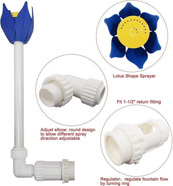 Pool Fountain Jet Adjustable Waterfall Pool Fountain Spray Above & Inground Swimming Pool Waterfall Sprayer Lotus Flower Pond Fountain Nozzle Accessories