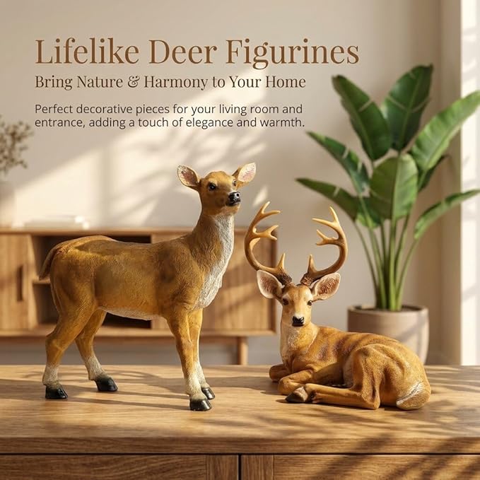 XTAPAN Resin Animals Sculpture Deer Statue Lying Male Deer and Standing Female Deer Living Room and Garden Deer Sculpture