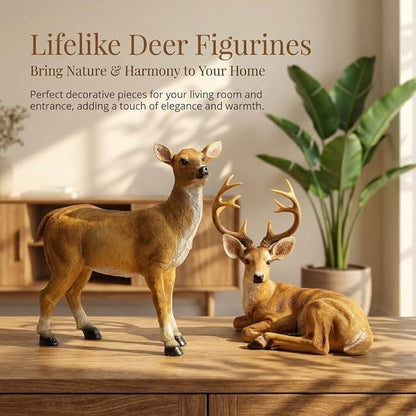 XTAPAN Resin Animals Sculpture Deer Statue Lying Male Deer and Standing Female Deer Living Room and Garden Deer Sculpture