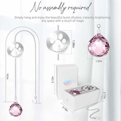 Mooncraftlogy Dog Memorial Gifts, Unique Loss of Pet Sympathy Idea, Pink Crystal Ball Rainbow Suncatcher with Paw Print for Cat or Dog Remembrance and Bereavement