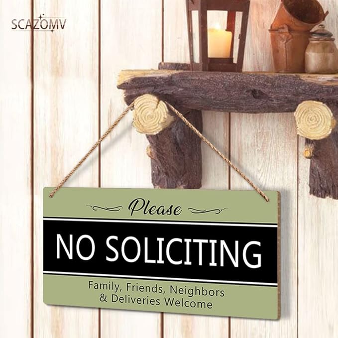 SCAZOMV Please No Soliciting Family Friends Neighbors Deliveries Welcome Thank You Funny Rustic Wood Front Door Sign Vintage Wall Art Hanging Plaque Porch Yard Home Farmhouse Decor 10''x 5''