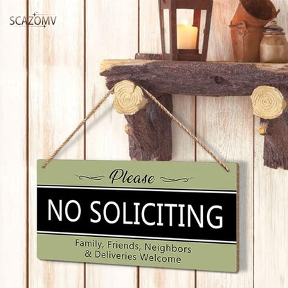 SCAZOMV Please No Soliciting Family Friends Neighbors Deliveries Welcome Thank You Funny Rustic Wood Front Door Sign Vintage Wall Art Hanging Plaque Porch Yard Home Farmhouse Decor 10''x 5''