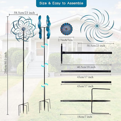 Stargarden Wind Spinners Outdoor -Metal Large Kinetic Wind Spinners with Stable Metal Stake, Wind Sculptures & Spinners for Yard Lawn Garden (23 x 80 inches)