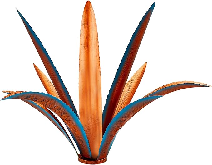 NIDONE Metal Yard Art, 9 Leaves Metal Agave Yard Art Tequila Rustic Garden Sculpture Statue for Garden Lawn Ornaments (Blue)