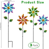 DREAMYSOUL 3 Packs Metal Flowers Wind Spinners Outdoor, Pinwheel Decorative Garden Stakes, Metal Wind Spinner for Yard and Garden Decor