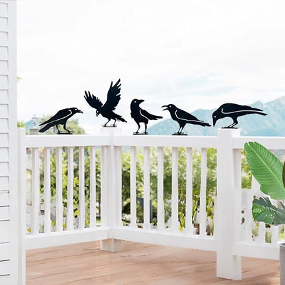 5pcs Black Crows Halloween Decor Wrought Iron Metal Crow Decor Raven Silhouette for Metal Yard Art Indoor Outdoor Garden Decoration Home Decor