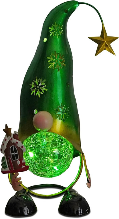 HONGLAND Christmas Gnomes Garden Decor Solar Outdoor Decorations Gnome Yard for Mom, Color Changing LED Lights with Snowflake Hollowed-Out Hat (Green)