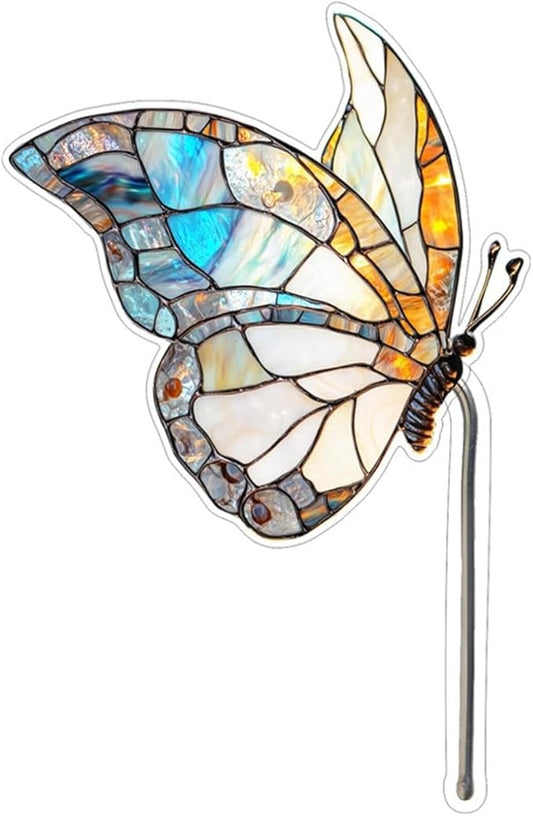 Bird Butterfly Flower Plant Pot Stake Decoration, 4.7 Inch 2D Colorful Acrylic Bird Butterfly Garden Ground Insert Decor, Outdoor Yard Lawn Pathway Patio Art Ornaments, Gifts for Mom (K)