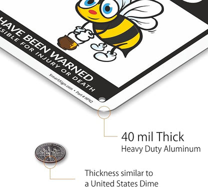 SmartSign Funny Beware Of Bees Warning Sign - 10"x7", 40 mil Laminated Rust-free Aluminum - Metal Signs for Home, Farmhouse, Club, Garden, Outdoors, Patio, Gifts, Cafe - Bees Theme, Made in USA