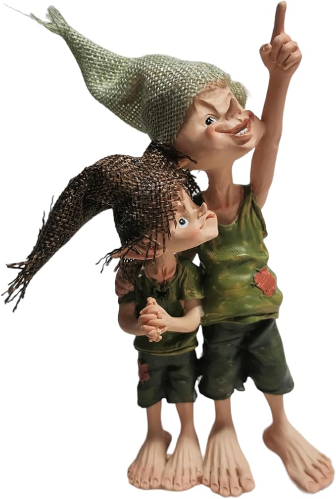 Cute Pixie Statue Fairy Garden Elf Brothers Figurine, Resin Craft Gift Desktop Ornament, Outdoor Statue for Patio, Lawn, Yard Decor