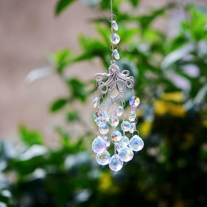 SUNCATCHER with Crystals, Octopus Suncatchers for Window AB Chandelier Beads Crystal prisms, Sun Catcher Gifts for Any Occasion as a Present
