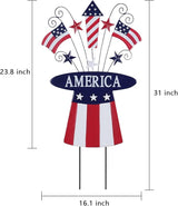 hogardeck 4th of July Decorations Outdoor, 31" Metal Patriotic Hat with Flag Star Rocket Decorative Garden Stakes for Fourth of July Decorations, Memorial Day Yard Signs for Garden Lawn Porch Decor