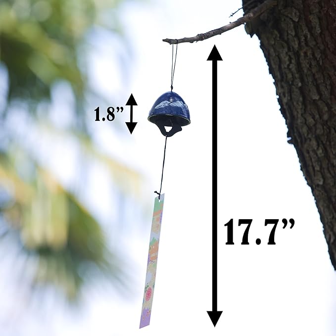 Japanese Wind Chime Cast-Iron Outdoor Ornament for Garden, Patio & Balcony, Hanging Metal Wind-Bell Decoration Gift, Blessing Pendant Windchimes & PVC Wind-Catcher, Mt. Fuji - Blue