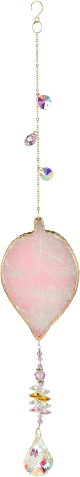 Hanging Crystal Suncatcher, Sun Catchers Indoor Window, Leaf-Shaped Crystal Hanging Ornament, Hanging Crystals for Decoration, Birthday Gift (Pink)