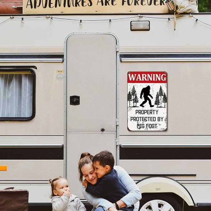 BigFoot Gifts For Men Garage Sign Warning Property Protected By Big Of Foot Signs Man Cave Funny Warning Metal Signs