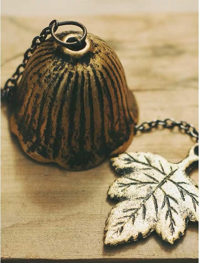 Japanese Traditional Lucky Small Wind Chimes for Outside, Maple Leaf Iwachu Cast Iron Bless Temple Wind Bell Memorial and Sympathy Leaf Wind Chimes Indoor Garden Bell, Patio, Balcony