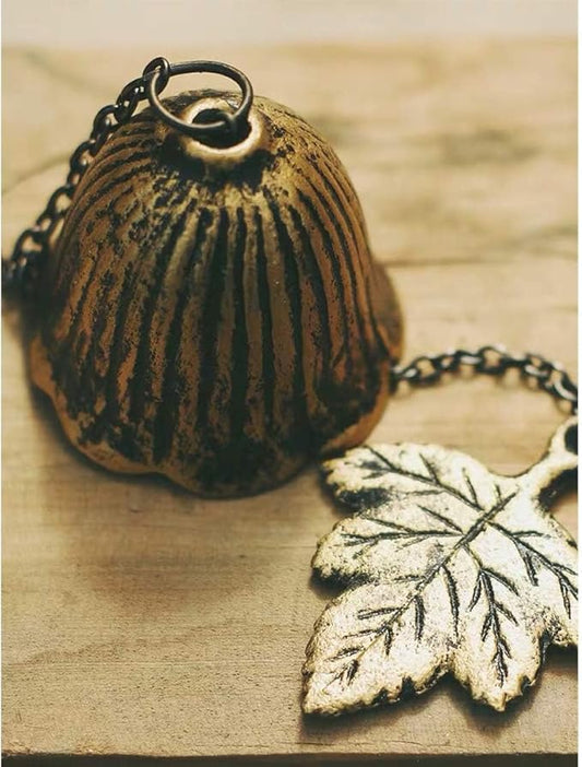 Japanese Traditional Lucky Small Wind Chimes for Outside, Maple Leaf Iwachu Cast Iron Bless Temple Wind Bell Memorial and Sympathy Leaf Wind Chimes Indoor Garden Bell, Patio, Balcony