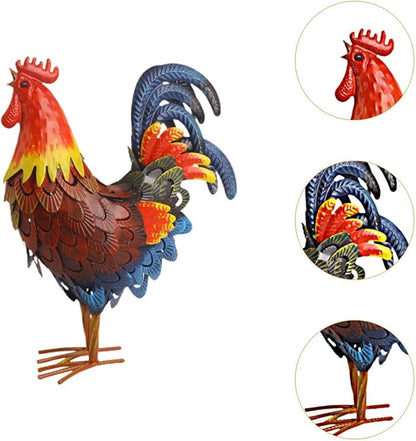 Iron Rooster Garden Statue Lawn Ornament Decoration Figure Sculpture for Porch