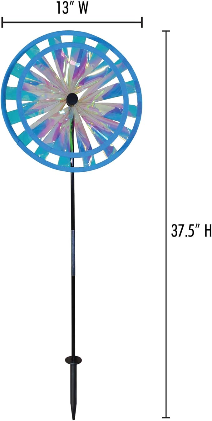 In the Breeze 13-Inch Double Iridescent Wheel Spinner, Outdoor Ground Décor, 2687