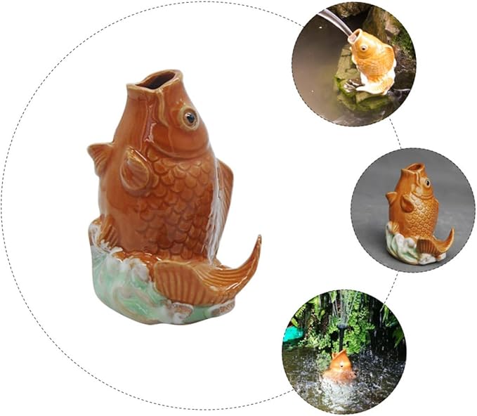 Kisangel Carp Statue Fountain Nozzle 4.33 Inch Outdoor Garden Water Spray Sprinkler for Pond Water Feature and Yard Decor