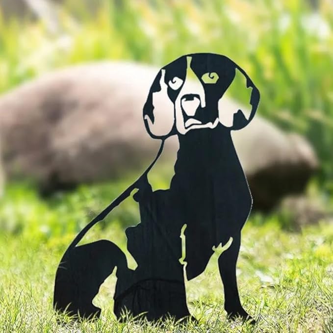 Dog Style Metal Puppy Silhouette Garden Statues French Bulldog/Doberman Pinscher Backyard Lawn Stakes, Festival Decorations & Yard Decor Iron Art (X)