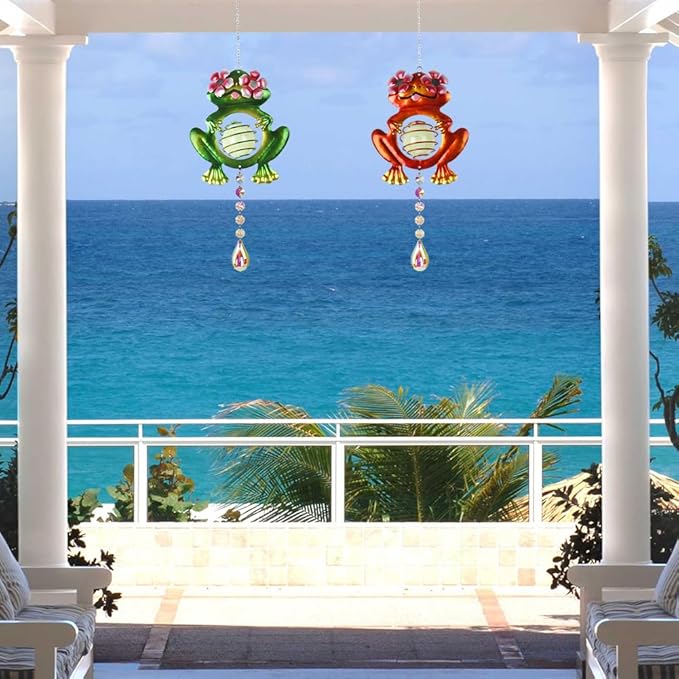 Garden Suncatcher, 2 Pack Hanging Frog Suncatchers with Rainbow Maker Crystal, Hand-Painted Metal Sun Catchers Indoor Window for Garden, Patio, Balcony, Indoor Window