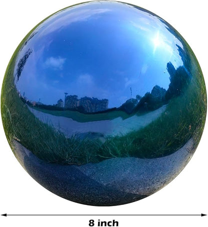 Nerien 8 Inch Gazing Ball, Stainless Steel Garden Mirror Globe, Polished Ornament Sphere, Hollow Floating Reflective Hemisphere, Home Outdoor Pond Housewarming Swimming Pool Decoration Gift, Blue