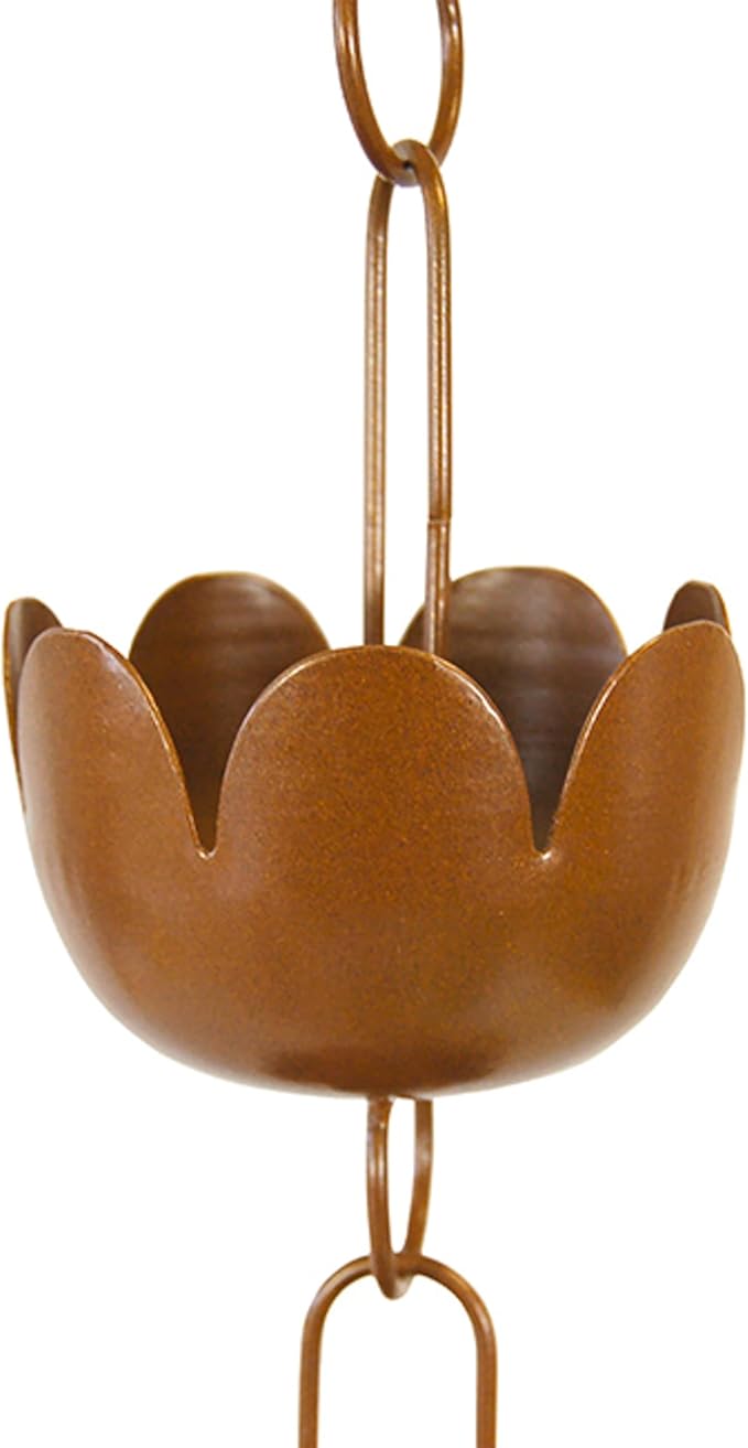 Ancient Graffiti Lily Cup Rain Chain, Copper Plated