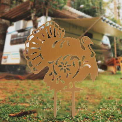 Turkey Animals Stakes Thanksgiving Day Ground Insertion Decor Vivid Hollow Iron Animal Statue for Courtyard Outdoor Yard Art Decorative (Rust)