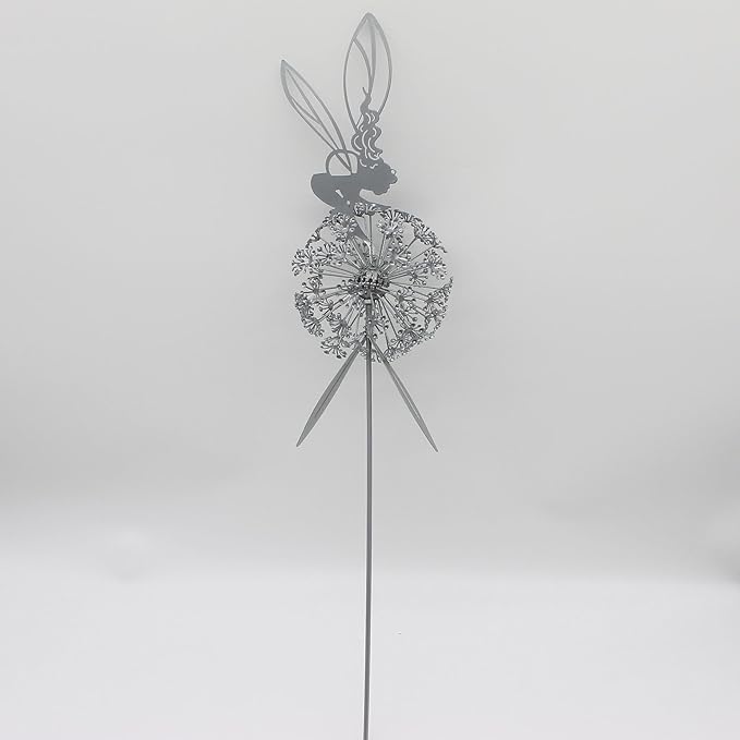 Fcteap Flower Fairy Dancing with Dandelion Garden Art Sculpture Stainless Steel Statue Christmas Halloween Decoration for Outdoor Yard Courtyard Lawn Patio Metal Ornaments (Hurdle)