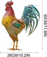 Large Flat Metal Rooster Yard Art, 12 Inch 2D Outdoor Chicken Sculpture Figurines, Garden Statues Outdoor Clearance, Metal Yard Art, for Farm Patio Lawn Back Yard Home Decorations (A)
