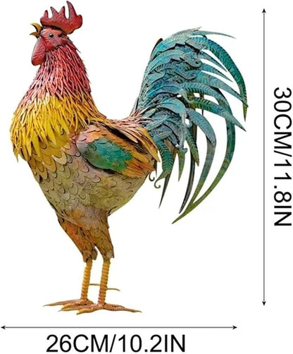 Large Flat Metal Rooster Yard Art, 12 Inch 2D Outdoor Chicken Sculpture Figurines, Garden Statues Outdoor Clearance, Metal Yard Art, for Farm Patio Lawn Back Yard Home Decorations (A)