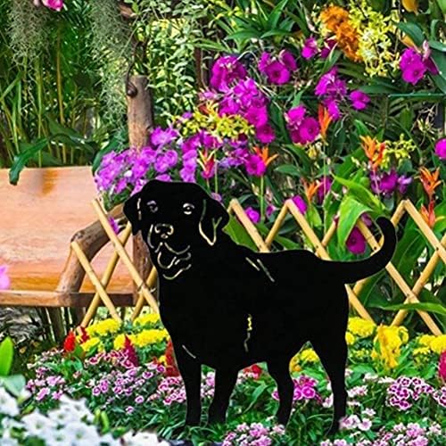 Pssopp Garden Metal Dog Stakes, Labrador Silhouette Animal Sculpture for Backyard Garden Decoration (Black)