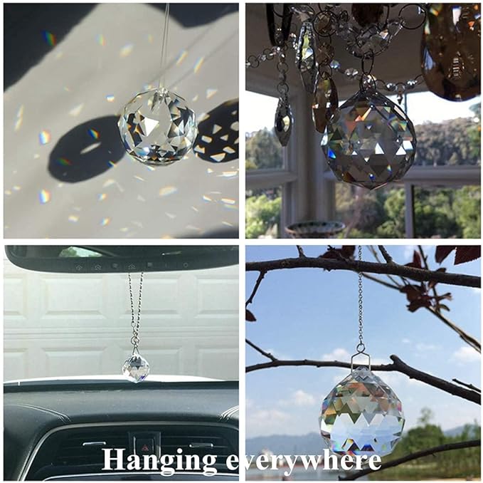 H&D 10pcs 30mm Clear Crystal Ball Feng Shui Lamp Prism Rainbow Suncatcher Wedding Decor Ceiling Lamp Lighting Hanging Drop Pendants
