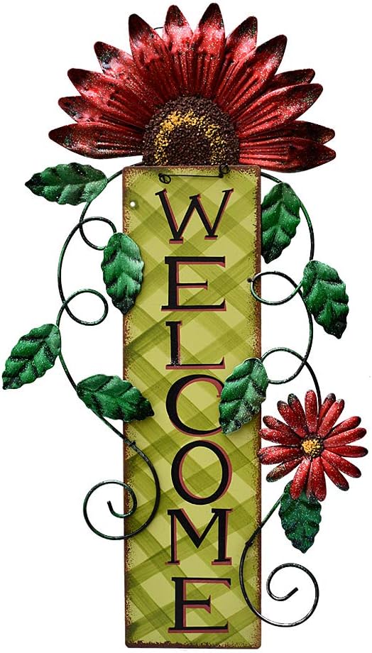 Welcome Sign for Front Door Decor Hanging Sign, Metal Flower Welcome Door Sign Wall Art Decor Hanging for Indoor Outdoor Patio Garden Yard Sign Porch Decoration 15.25X8.5In (A)