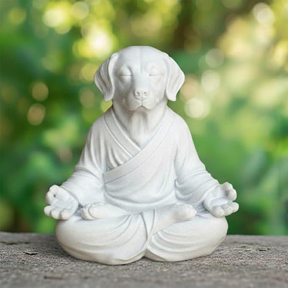 OLOMA Decorative Meditating Dog Statue Concrete Stone Sculpture Heavy Resin Coated Weather Resistant Outdoor Indoor Yard Patio Meditation Accent Feature for Garden Spaces