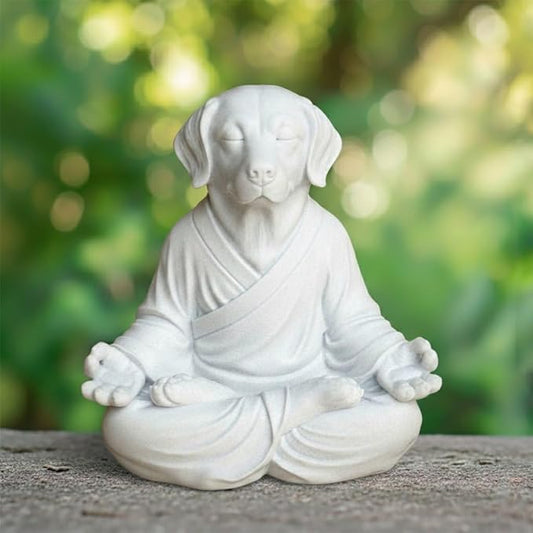OLOMA Decorative Meditating Dog Statue Concrete Stone Sculpture Heavy Resin Coated Weather Resistant Outdoor Indoor Yard Patio Meditation Accent Feature for Garden Spaces