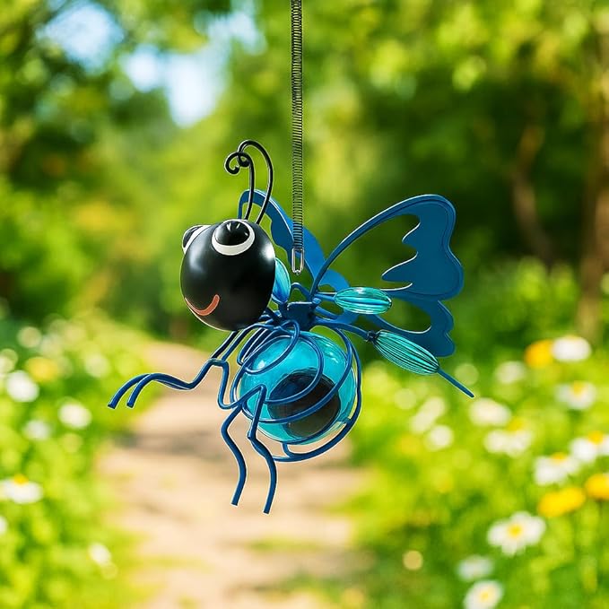 Solar Butterfly Lights Outdoor for Garden – Hanging Metal Insect Light with Hook, Waterproof Butterfly Decorations for Yard, Patio & Lawn, Holiday Gifts for Women & Kids (Sky Blue-1PC)