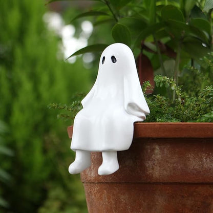Cute Climbing Ghost Figure Plant Pot Hanger, Halloween Flower Pot Hugger, Resin Tortoise Statue, Funny Pot Huggers for Planters, Garden Fence Balcony Patio Yard (Ghost)