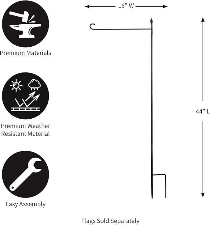 Evergreen Flag Shipping Friendly Black Iron 4-Piece Garden Flag Stand - 16" W x 44" H
