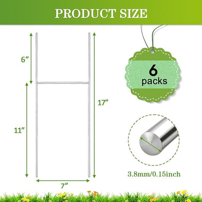 6 Pack Yard Sign Stakes, 17X7.5 INCH H Frames Yard Stakes for Signs for Ground Outdoor, Metal Yard Sign Holder for Corrugated Plastic Sign, Blank Lawn Sign, Estate Garage Sale, Outdoor Decor