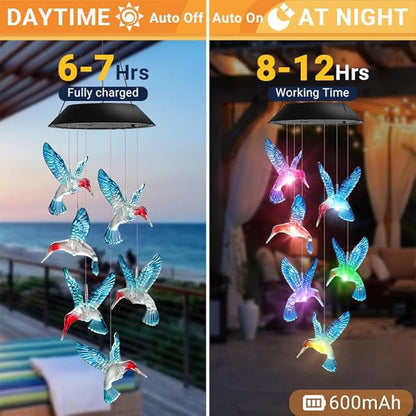Hummingbird Solar Wind Chimes for Outside - AIONASA Color Changing LED Outdoor Solar Lights Waterproof Windchimes, Hanging Gifts for Mom Grandma Women, Home Garden Patio Yard Porch Decoration